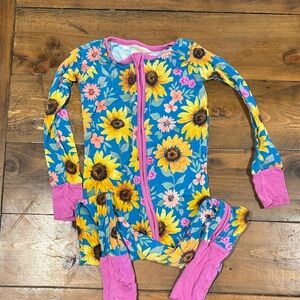 Little Sleepies Sunflower Kids Footie - Blue and Pink 3T